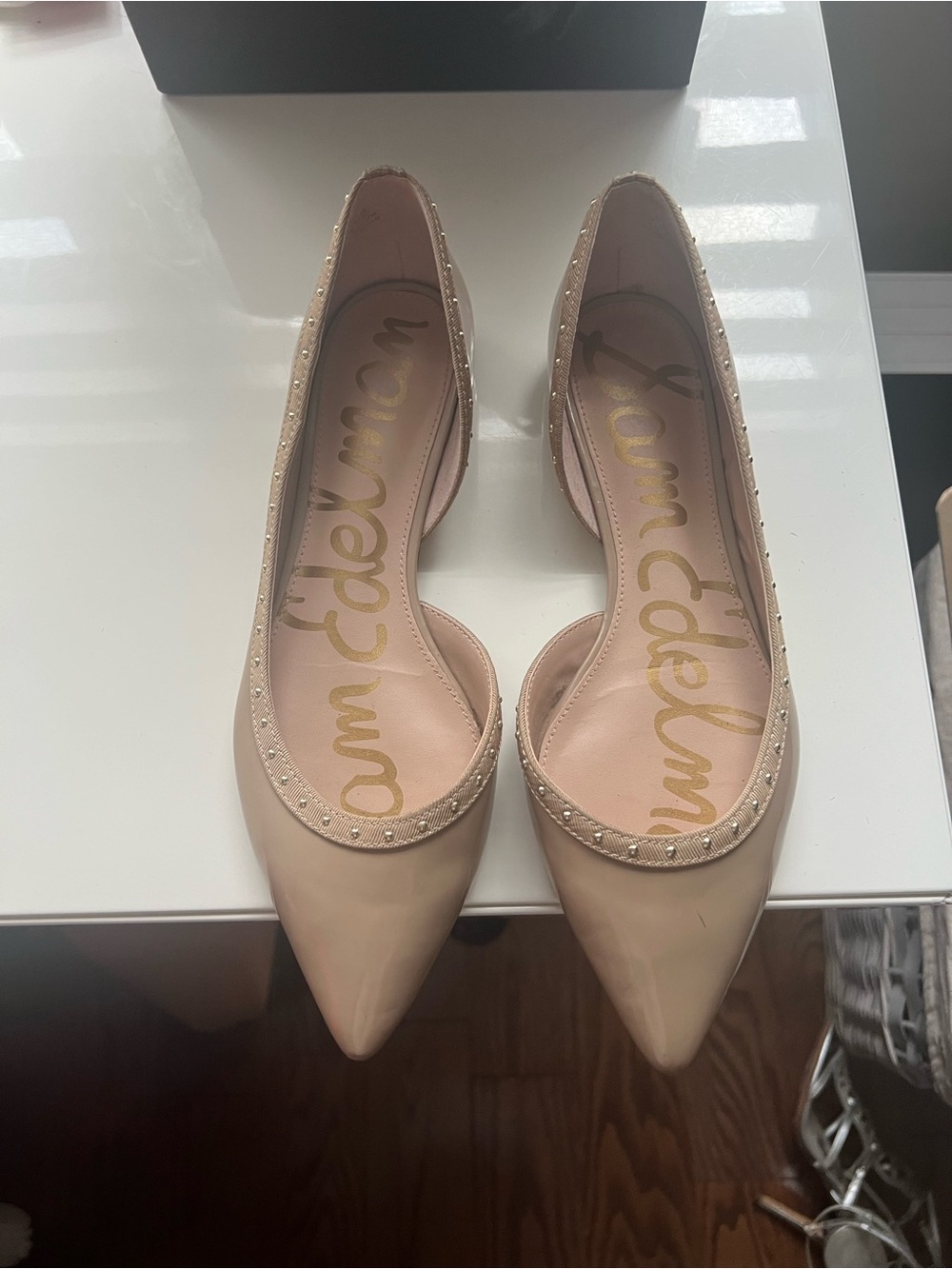 Sam Edelman Blush Patent Pointed D'Orsay Flats with Stud Trim
